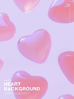 PSD 편집이미지 분홍색 백그라운드 사랑 사람없음 빛 3D 하트 광택 이미지편집 편집3D 모양 감정 컬러 디지털합성 파일형식