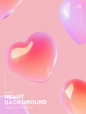 PSD 편집이미지 분홍색 백그라운드 사랑 사람없음 빛 3D 하트 광택 이미지편집 편집3D 모양 감정 컬러 디지털합성 파일형식