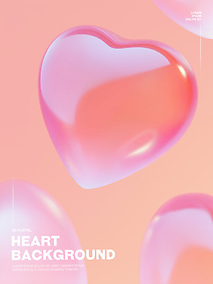 PSD 편집이미지 분홍색 백그라운드 사랑 사람없음 빛 3D 하트 광택 이미지편집 편집3D 모양 감정 컬러 디지털합성 파일형식