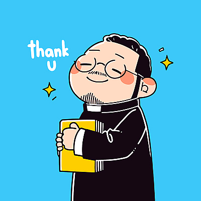 남자 중년 일러스트 한명 웃음 들기 상반신 파란색 반짝임 성경 천주교 감사 신부님 중년남자한명만 안경낌 일러캐릭터 AI파일 캐릭터 1 감정 종교 안경 컬러 종교용품 모션 표정 사람 성인 남자한명만 중년남자만 파일형식 벡터