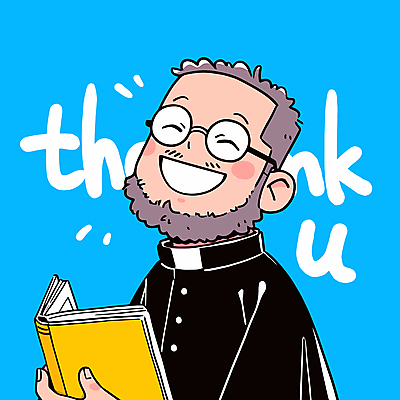 남자 중년 일러스트 한명 웃음 들기 상반신 파란색 성경 천주교 감사 신부복 신부님 중년남자한명만 안경낌 일러캐릭터 AI파일 캐릭터 1 감정 종교 안경 컬러 종교용품 모션 표정 사람 성인 남자한명만 중년남자만 파일형식 벡터