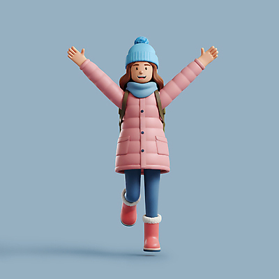 전신 PSD 편집이미지 여자 하늘색 배낭 털모자 3D캐릭터 한명 미소 성인 3D 목도리 만세 겨울여행 패딩 다리들기 성인여자한명만 편집3D 캐릭터 모자_잡화 1 잡화 여행 겨울 가방 모션 표정 사람 파란색 점퍼 디지털합성 여자한명만 성인여자만 파일형식