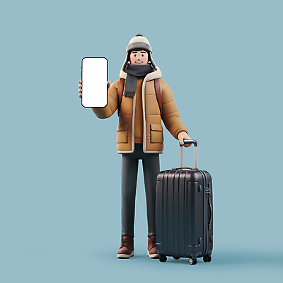 전신 PSD 편집이미지 남자 하늘색 배낭 털모자 3D캐릭터 한명 서기 미소 들기 성인 스마트폰 3D 캐리어 목도리 잡기 손내밀기 겨울여행 패딩 성인남자한명만 편집3D 캐릭터 모자_잡화 1 잡화 여행 겨울 가방 모션 표정 사람 손짓 파란색 핸드폰 스마트기기 여행가방 점퍼 디지털합성 남자한명만 성인남자만 파일형식