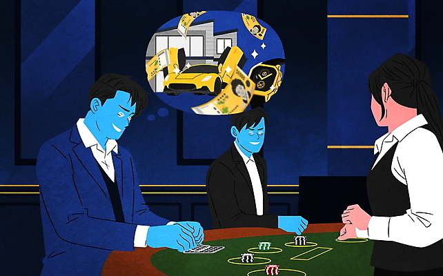 PSD 여자 남자 일러스트 웃음 정장 상반신 성인 세명 꿈 부채 포커칩 손목시계 스포츠카 딜러 바카라 명품 불법 이슈 성인만 도박중독 국내일러스트 옷 시계 장신구 자동차 표정 사람 범죄 도박 상품 포커 중독 파일형식