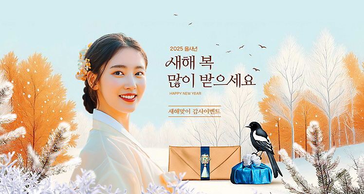 PSD 나무 편집이미지 여자 잎 겨울 선물 한명 미소 이벤트 성인 주황색 새해인사 보자기 한복 노리개 감사 까치 머리장식 새해복많이받으세요 새떼 쌓인눈 눈내림 성인여자한명만 2025년 을사년 이미지편집 식물 1 한국전통 계절 감정 컬러 조류 새해 전통소품 눈_날씨 표정 사람 장식 인사 전통의상 연도 여자한명만 성인여자만 파일형식 천_직물