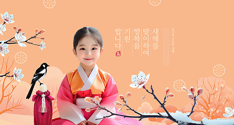 PSD 나무 편집이미지 여자 어린이 선물 한명 미소 소녀 전통문양 새해인사 기도 보자기 한복 까치 손모으기 꽃가지 쌓인눈 인장 소녀한명만 코랄 이미지편집 식물 1 한국전통 전통 문양 꽃 컬러 조류 새해 표정 사람 손짓 나뭇가지 인사 전통의상 여자한명만 소녀만 파일형식 천_직물
