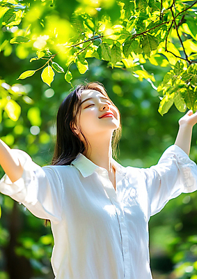JPG 편집이미지 여자 셔츠 자연 팔벌리기 나뭇잎 한명 미소 성인 햇빛 눈감음 봄 나뭇가지 고개들기 의료성형뷰티 성인여자한명만 편집실사 AI인물포토 AI콘텐츠 나무 1 계절 상의 잎 모션 표정 사람 태양 CG 생태계 여자한명만 성인여자만 파일형식 AI포토
