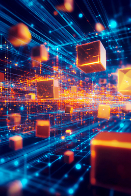 JPG 편집이미지 백그라운드 미래 사람없음 빛 디지털 네트워크 사이버 직육면체 홀로그램 가상현실 이미지편집 편집실사 AI컴퓨터그래픽 AI콘텐츠 도형 컨셉 CG 파일형식