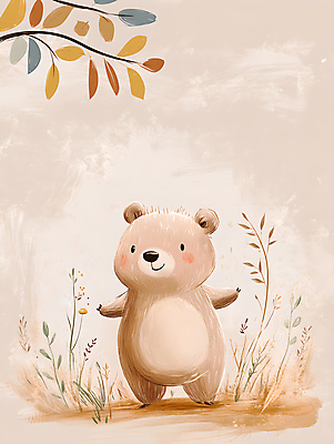 JPG 한마리 일러스트 곰 팔벌리기 나뭇잎 미소 사람없음 걷기 귀여움 나뭇가지 국내일러스트 AI일러스트 AI콘텐츠 나무 동물 1 컨셉 잎 포유류 모션 표정 파일형식