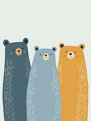 JPG 응시 일러스트 곰 세마리 미소 사람없음 귀여움 국내일러스트 AI일러스트 AI콘텐츠 동물 시선 컨셉 포유류 표정 3 파일형식