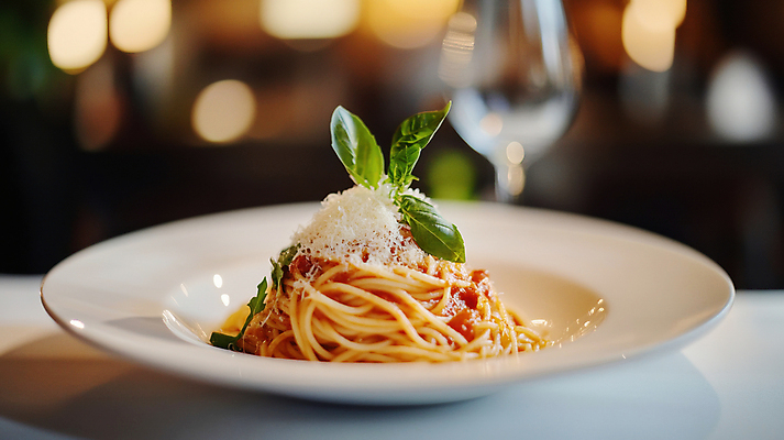 JPG 편집이미지 토마토 파스타 요리 사람없음 소스 바질 치즈가루 플레이팅 편집실사 AI포토 AI콘텐츠 채소 서양음식 양념 상차림 가루 CG 파일형식