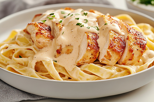 JPG 편집이미지 파스타 요리 사람없음 닭고기 크림 플레이팅 편집실사 AI포토 AI콘텐츠 서양음식 육류 상차림 CG 파일형식