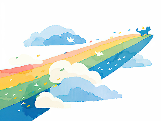 JPG 구름 꽃잎 무지개 일러스트 조류 하늘 풍경 사람없음 반려동물 걷기 고양이 죽음 비둘기 무지개다리 추모 국내일러스트 AI일러스트 AI콘텐츠 자연요소 동물 꽃 포유류 모션 다리_건축물 파일형식