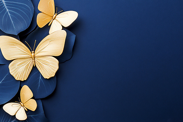 JPG 편집 편집이미지 나비 잎 사람없음 파란색 황금 이미지 카피스페이스 편집실사 AI포토 AI콘텐츠 식물 컬러 곤충 공백 CG 파일형식