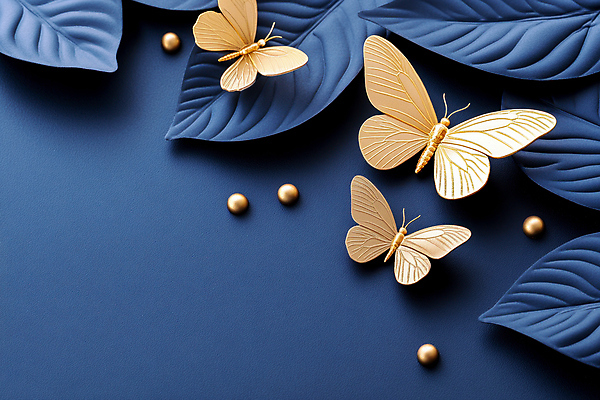 JPG 편집 편집이미지 나비 잎 사람없음 파란색 황금 이미지 편집실사 AI포토 AI콘텐츠 식물 컬러 곤충 CG 파일형식