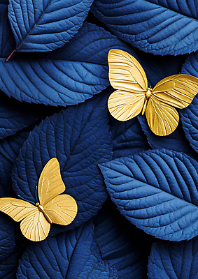 JPG 편집 편집이미지 나비 잎 사람없음 파란색 황금 이미지 편집실사 AI포토 AI콘텐츠 식물 컬러 곤충 CG 파일형식