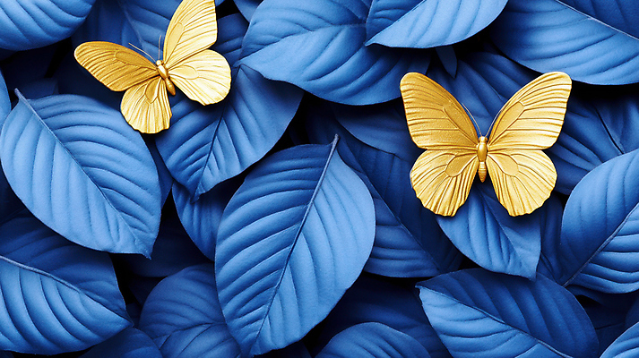 JPG 편집 편집이미지 나비 잎 사람없음 파란색 황금 이미지 편집실사 AI포토 AI콘텐츠 식물 컬러 곤충 CG 파일형식