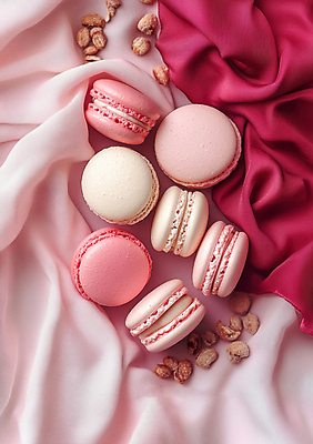 JPG 편집이미지 분홍색 사람없음 견과류 천 마카롱 편집실사 AI포토 AI콘텐츠 컬러 디저트 직물 CG 파일형식