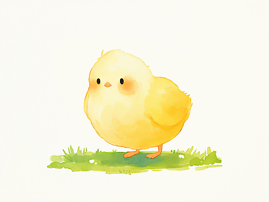 PSD 일러스트 수채화 병아리 잔디 사람없음 노란색 풀 손그림 국내일러스트 식물 컬러 조류 파일형식