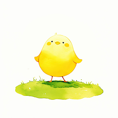 PSD 일러스트 수채화 병아리 그림자 잔디 사람없음 노란색 올려보기 풀 손그림 국내일러스트 식물 컬러 모션 조류 파일형식