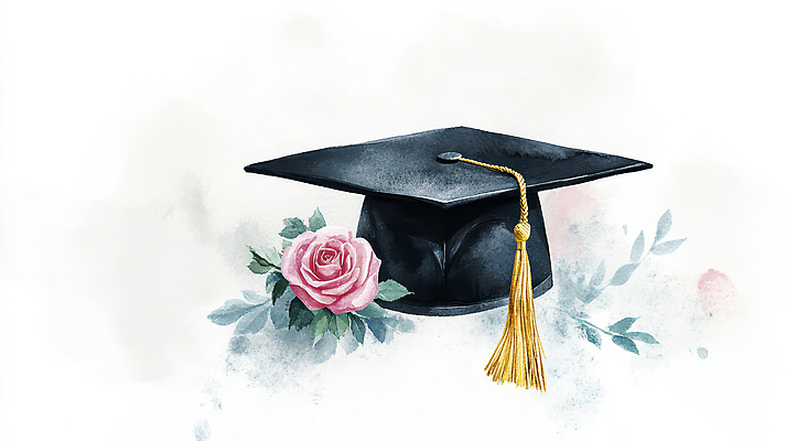 JPG 잎 일러스트 학사모 졸업 수채화 사람없음 장미 축하 번짐 국내일러스트 AI일러스트 AI콘텐츠 식물 모자_잡화 교육 꽃 컨셉 파일형식 효과