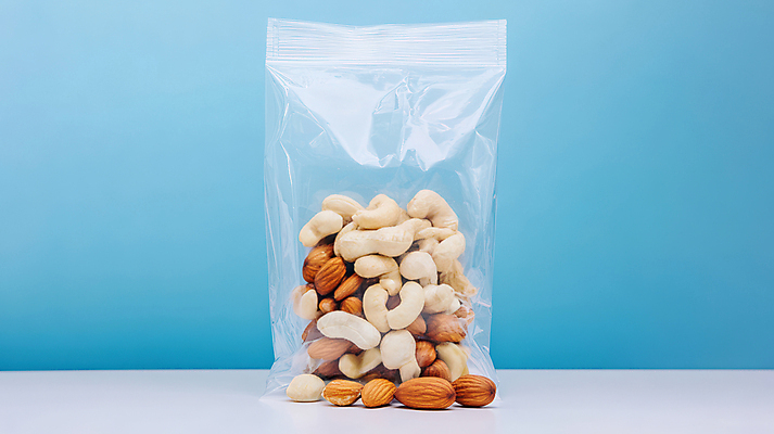 JPG 편집이미지 하늘색 포장 사람없음 땅콩 아몬드 캐슈넛 지퍼백 편집실사 AI포토 AI콘텐츠 파란색 견과류 CG 패키지 파일형식
