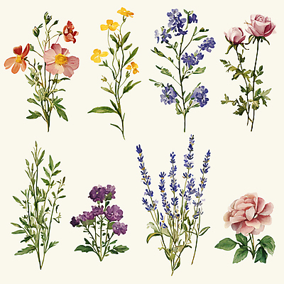 잎 일러스트 수채화 국화 사람없음 장미 빈티지 데이지 라벤더 애기똥풀 엘리먼트 국내일러스트 AI파일 식물 꽃 컨셉 허브 파일형식 벡터