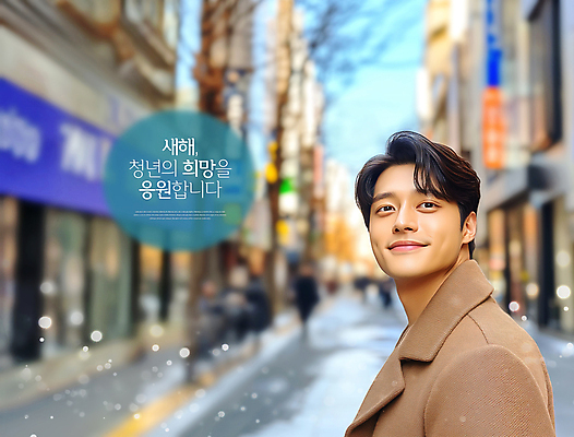 PSD 편집이미지 남자 응원 새해 거리 한명 미소 성인 희망 보케 의료성형뷰티 성인남자한명만 2025년 을사년 이미지편집 편집실사 1 감정 표정 사람 연도 CG 남자한명만 성인남자만 파일형식