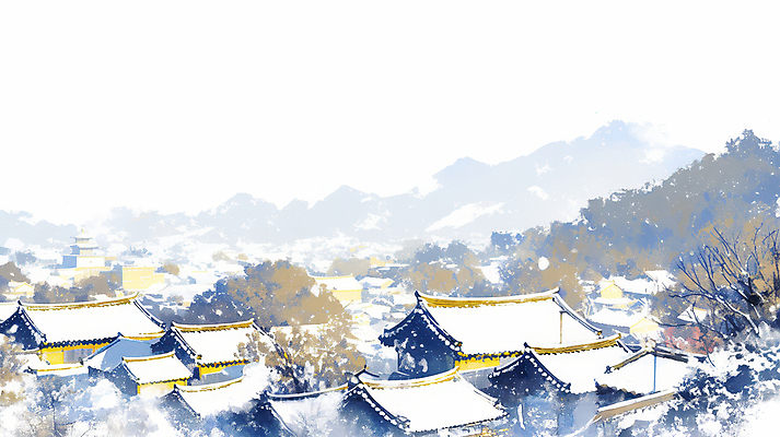 JPG 나무 겨울 일러스트 산 한옥 사람없음 마을 쌓인눈 눈내림 눈덮임 국내일러스트 AI일러스트 AI콘텐츠 식물 한국전통 계절 컨셉 고건축 눈_날씨 파일형식