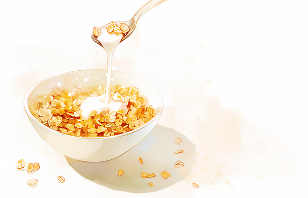 JPG 그릇 일러스트 수채화 그림자 사람없음 숟가락 시리얼 번짐 요거트 국내일러스트 AI일러스트 AI콘텐츠 식기 음식 유제품 수저 파일형식 효과