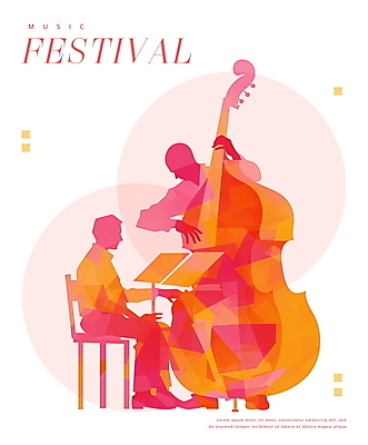 전신 PSD 남자 포스터 분홍색 연주 의자 일러스트 서기 앉기 성인 두명 콘서트 음악가 무대 피아노 보면대 베이스 콘트라베이스 협연 성인남자만 국내일러스트 직업 음악 컬러 가구 모션 현악기 사람 공연 건반악기 남자만 성인만 파일형식