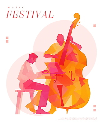 전신 PSD 남자 포스터 분홍색 연주 일러스트 앉기 성인 두명 콘서트 음악가 무대 잡기 피아노건반 콘트라베이스 성인남자만 국내일러스트 직업 음악 컬러 모션 현악기 사람 공연 건반 피아노 남자만 성인만 파일형식