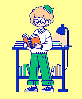 전신 교육 남자 어린이 일러스트 조명 한명 들기 소년 책 독서 노란색 교양 집중 책상 공부방 빵모자 책더미 소년한명만 안경낌 국내일러스트 AI파일 모자_잡화 1 안경 컬러 가구 컨셉 모션 사람 무더기 남자한명만 소년만 파일형식 벡터