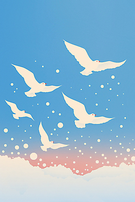 JPG 구름 분홍색 일러스트 조류 하늘 사람없음 파란색 평화 자유 비행 국내일러스트 AI일러스트 AI콘텐츠 자연요소 동물 컬러 컨셉 파일형식