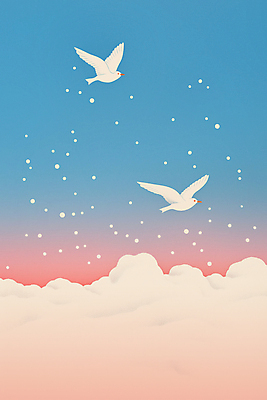 JPG 구름 분홍색 일러스트 조류 하늘 사람없음 파란색 평화 자유 비행 국내일러스트 AI일러스트 AI콘텐츠 자연요소 동물 컬러 컨셉 파일형식