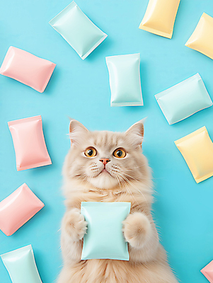 JPG 편집이미지 한마리 하늘색 들기 사람없음 귀여움 파우치 목업 반려묘 편집실사 AI포토 AI콘텐츠 1 컨셉 가방 모션 파란색 반려동물 고양이 CG 파일형식