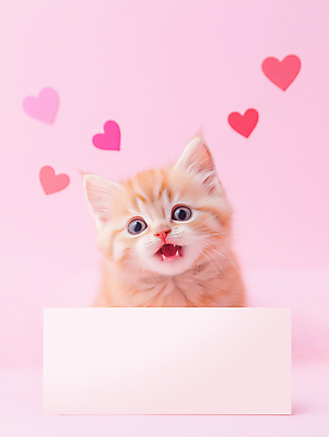 JPG 편집이미지 한마리 분홍색 사람없음 귀여움 팻말 하트 목업 카피스페이스 반려묘 편집실사 AI포토 AI콘텐츠 모양 1 컬러 컨셉 프레임 반려동물 고양이 공백 CG 파일형식
