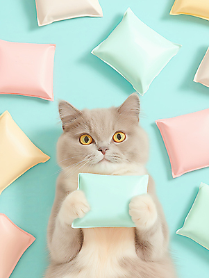 JPG 편집이미지 한마리 들기 사람없음 귀여움 민트색 파스텔톤 파우치 목업 반려묘 편집실사 AI포토 AI콘텐츠 1 컬러 컨셉 가방 모션 반려동물 고양이 CG 파일형식