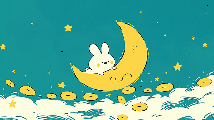 JPG 구름 한마리 일러스트 밤하늘 사람없음 귀여움 동전 꿈 달 토끼 행운 포근함 청록색 감성 국내일러스트 AI일러스트 AI콘텐츠 자연요소 1 컬러 컨셉 돈 포유류 하늘 반려동물 감각 야간 파일형식