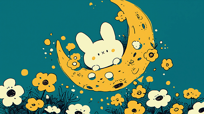 JPG 한마리 행복 별 꽃밭 일러스트 밤하늘 사람없음 평화 귀여움 꿈 달 토끼 행운 포근함 청록색 감성 국내일러스트 AI일러스트 AI콘텐츠 자연요소 1 꽃 감정 컬러 컨셉 포유류 하늘 반려동물 감각 야간 파일형식