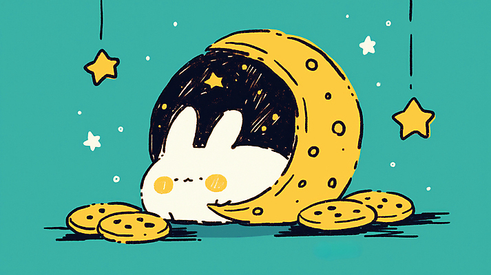 JPG 한마리 행복 별 일러스트 밤하늘 사람없음 귀여움 꿈 달 토끼 행운 포근함 청록색 감성 국내일러스트 AI일러스트 AI콘텐츠 자연요소 1 감정 컬러 컨셉 포유류 하늘 반려동물 감각 야간 파일형식