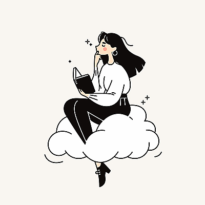 전신 구름 여자 여유 일러스트 휴식 한명 앉기 성인 책 독서 턱괴기 꿈 편안함 사색 웅크림 성인여자한명만 국내일러스트 AI파일 자연요소 1 감정 컨셉 생각 모션 사람 감각 여자한명만 성인여자만 파일형식 벡터