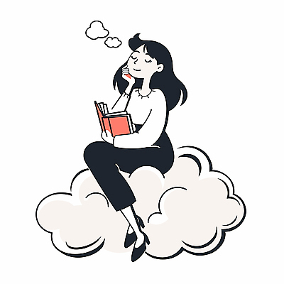 전신 구름 여자 여유 일러스트 휴식 한명 앉기 성인 책 독서 턱괴기 꿈 편안함 사색 웅크림 성인여자한명만 국내일러스트 AI파일 자연요소 1 감정 컨셉 생각 모션 사람 감각 여자한명만 성인여자만 파일형식 벡터