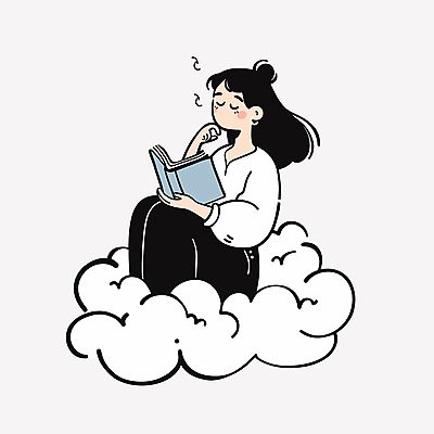 전신 구름 여자 여유 일러스트 휴식 한명 앉기 성인 책 독서 턱괴기 꿈 편안함 사색 웅크림 성인여자한명만 국내일러스트 AI파일 자연요소 1 감정 컨셉 생각 모션 사람 감각 여자한명만 성인여자만 파일형식 벡터