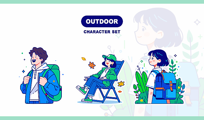 식물 모자 여자 남자 단풍 가방 일러스트 휴식 아웃도어 대화 미소 성인 세명 세트 캠핑 잡기 청록색 성인만 일러캐릭터 AI파일 캐릭터 잡화 컬러 컨셉 잎 모션 레저 표정 말하기 사람 파일형식 벡터