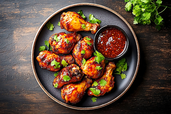 JPG 편집이미지 잎 사람없음 양념치킨 튀김 소스 매움 닭날개 오븐구이 바삭바삭 편집실사 AI포토 AI콘텐츠 식물 음식 컨셉 치킨 닭고기 양념 맛 구이 CG 파일형식