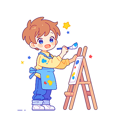 전신 캐릭터 남자 어린이 일러스트 미술 한명 들기 소년 파란색 반짝임 앞치마 물감 이젤 캔버스 활기 묻은 소년한명만 일러캐릭터 AI파일 1 컬러 컨셉 모션 문화예술 사람 미술도구 남자한명만 소년만 파일형식 벡터