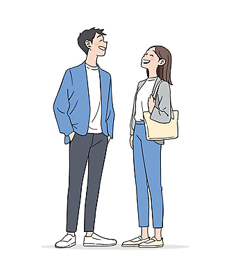 전신 여자 남자 대학생 하늘색 가방 일러스트 협력 웃음 성인 두명 캐주얼 친구 청춘 동료 즐거움 주머니손 성인만 일러캐릭터 AI파일 캐릭터 학생 잡화 옷 감정 컨셉 관계 모션 표정 사람 파란색 파일형식 벡터