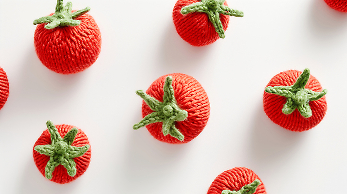 JPG 편집이미지 백그라운드 패턴 방울토마토 사람없음 귀여움 뜨개질 디지털합성 수공예 편집소스 편집실사 AI포토 AI콘텐츠 컨셉 무늬 토마토 취미 공예 CG 파일형식