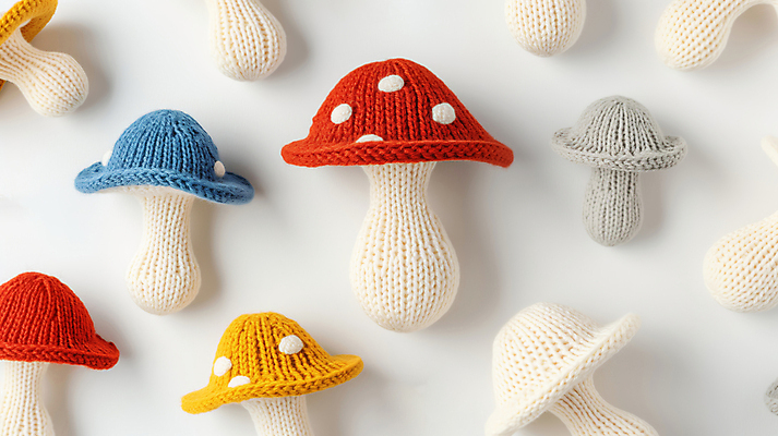 JPG 편집이미지 백그라운드 패턴 사람없음 귀여움 버섯 뜨개질 디지털합성 수공예 편집소스 편집실사 AI포토 AI콘텐츠 컨셉 무늬 취미 공예 CG 파일형식